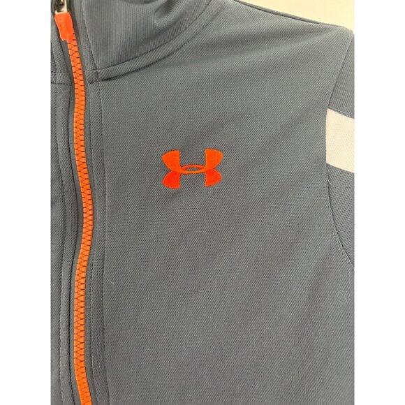 Under Armour Youth Medium Gray Full Zip Athletic Jacket With Orange Zipper/Logo - Picture 2 of 10